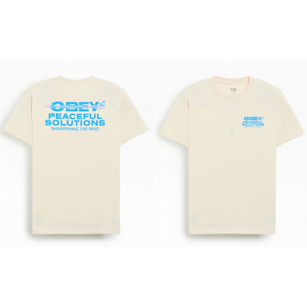 New Obey Clothing Peaceful Solutions Front Back Graphic Tee, Size Small